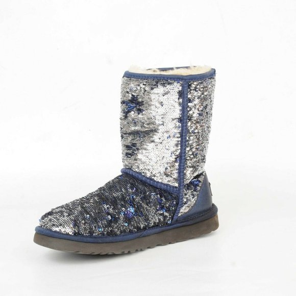 UGG Australia Classic Short Blue Sparkle Sequin Sherpa Boots Womens 7 1002765 - Picture 5 of 12